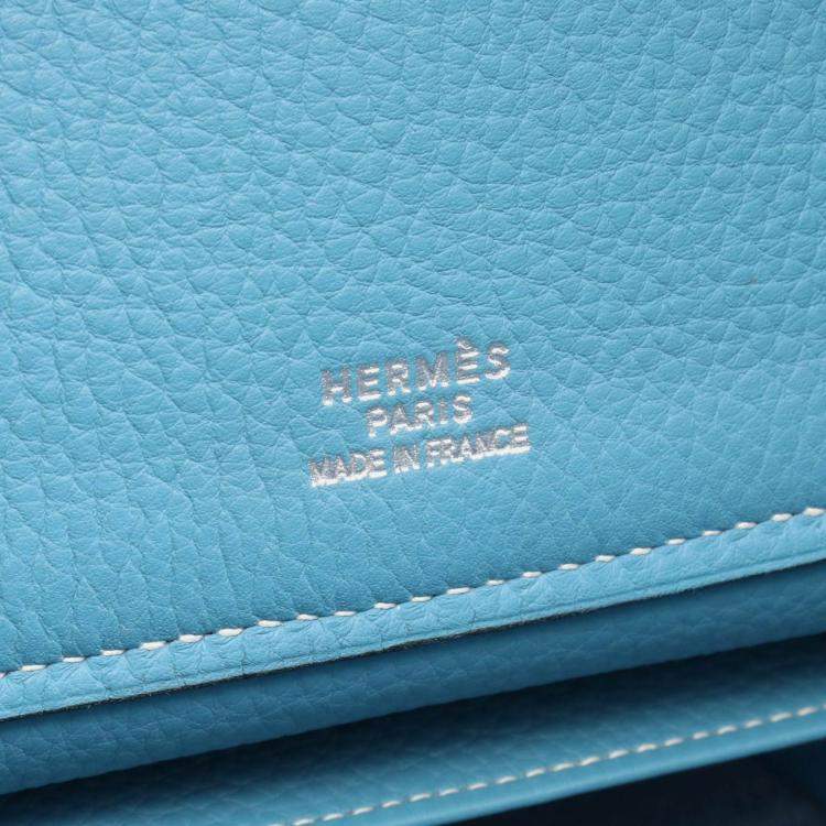 Pre Owned Hermes Frontier Clemence Leather Blue Jean B Handbag 