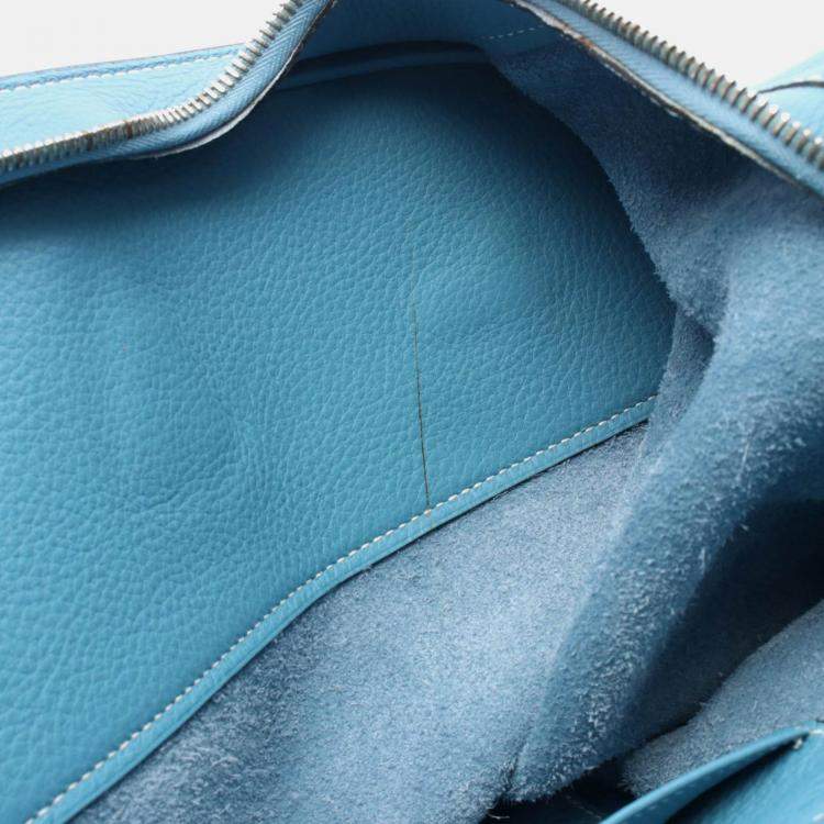 Pre Owned Hermes Frontier Clemence Leather Blue Jean B Handbag 