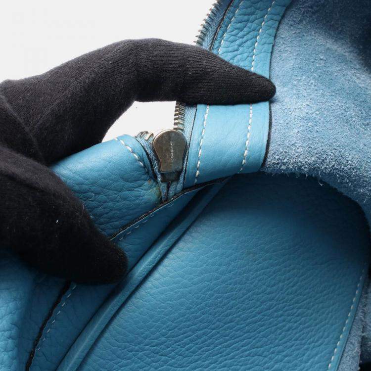Pre Owned Hermes Frontier Clemence Leather Blue Jean B Handbag 