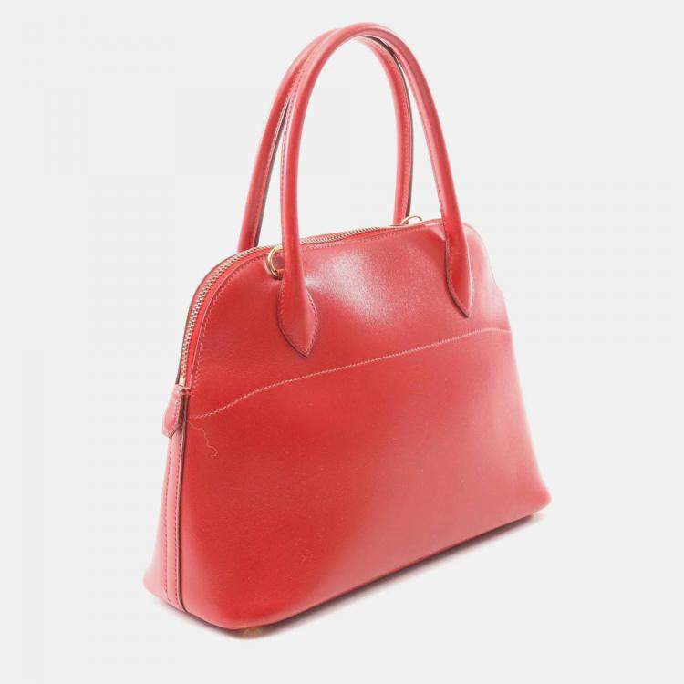 Pre Owned Hermes Bolide27 Rouge Vif Box Calf Handbag W GHW