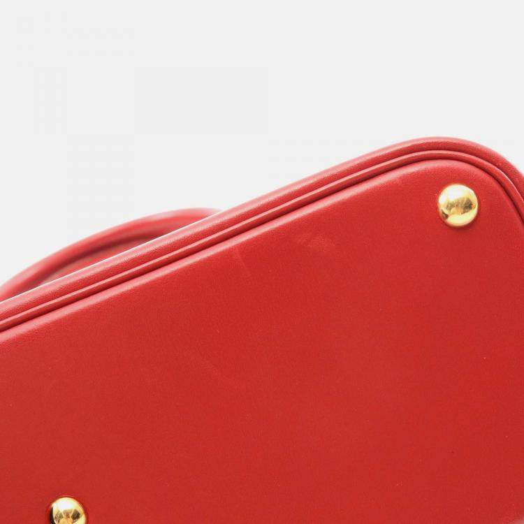 Pre Owned Hermes Bolide27 Rouge Vif Box Calf Handbag W GHW