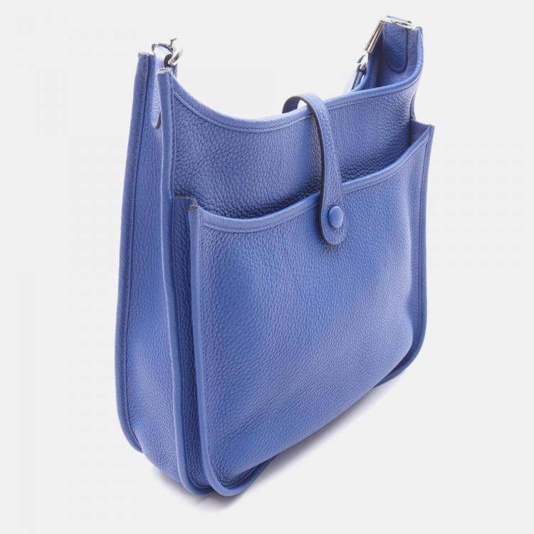 Pre Owned Hermes Evelyne Troyes Blue Royale Clemence Leather Shoulder Bag PM