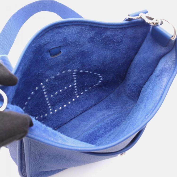 Pre Owned Hermes Evelyne Troyes Blue Royale Clemence Leather Shoulder Bag PM
