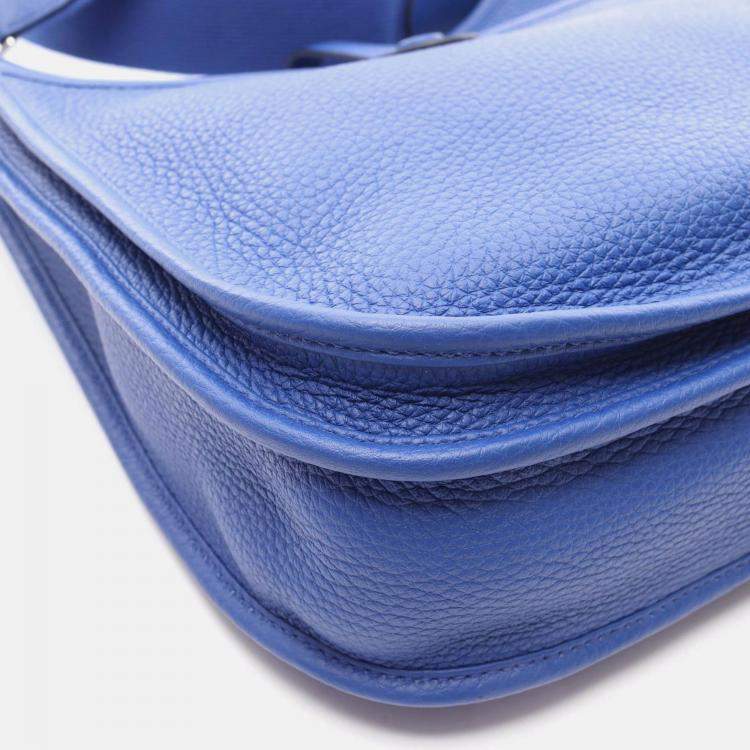 Pre Owned Hermes Evelyne Troyes Blue Royale Clemence Leather Shoulder Bag PM
