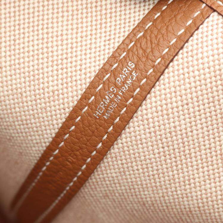 Pre Owned Hermes Garden Party Beige Toile H Canvas Negonda Leather Tote PM