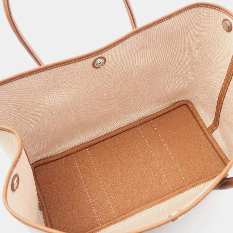 Pre Owned Hermes Garden Party Beige Toile H Canvas Negonda Leather Tote PM