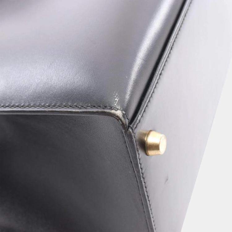 Pre Owned Hermes Kelly 35 Black Box Calf Leather Handbag