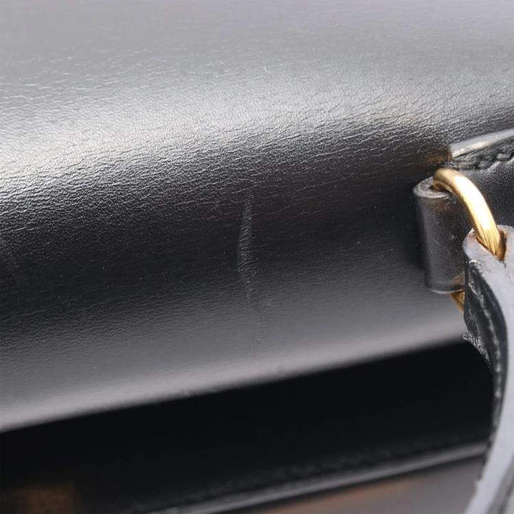 Pre Owned Hermes Kelly 35 Black Box Calf Leather Handbag