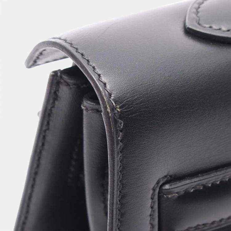 Pre Owned Hermes Kelly 35 Black Box Calf Leather Handbag