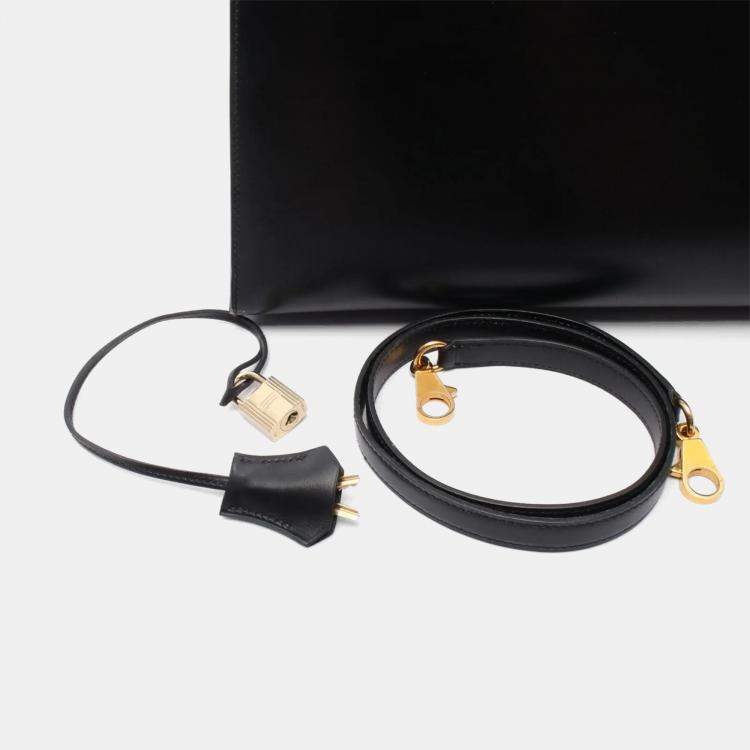 Pre Owned Hermes Kelly 35 Black Box Calf Leather Handbag