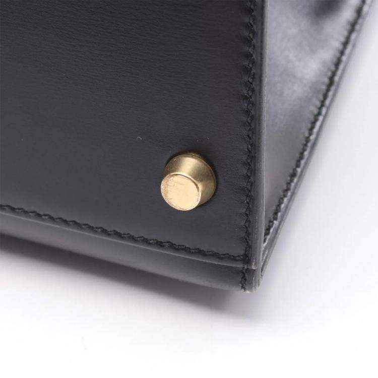 Pre Owned Hermes Kelly 35 Black Box Calf Leather Handbag