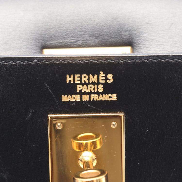 Pre Owned Hermes Kelly 35 Black Box Calf Leather Handbag