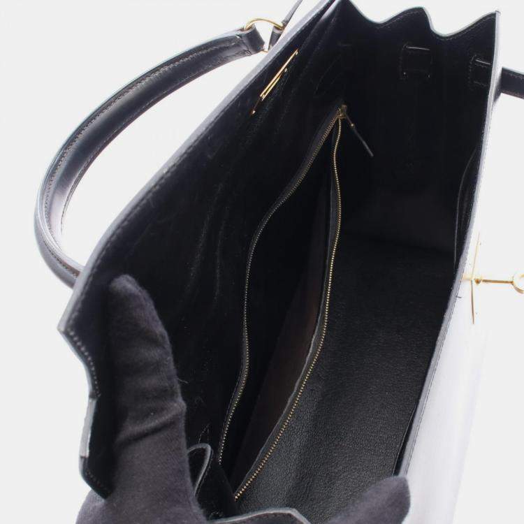 Pre Owned Hermes Kelly 35 Black Box Calf Leather Handbag