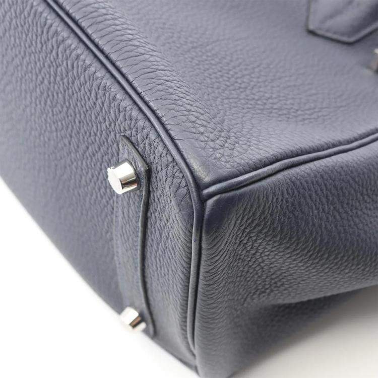 Pre Owned Hermes Birkin 30 Verso Handbag Togo Leather Navy Orange
