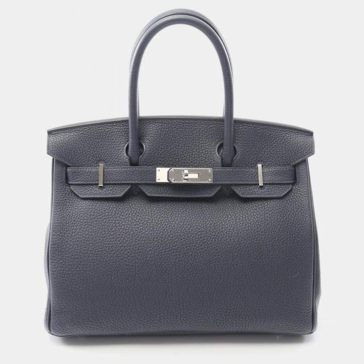 Pre Owned Hermes Birkin 30 Verso Handbag Togo Leather Navy Orange