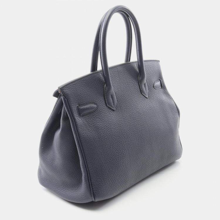 Pre Owned Hermes Birkin 30 Verso Handbag Togo Leather Navy Orange