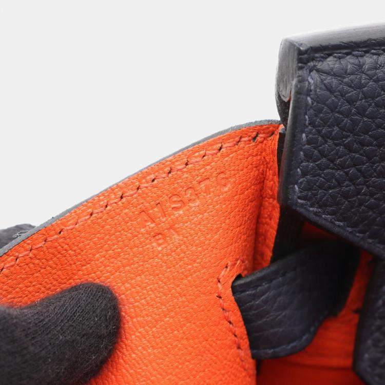 Pre Owned Hermes Birkin 30 Verso Handbag Togo Leather Navy Orange