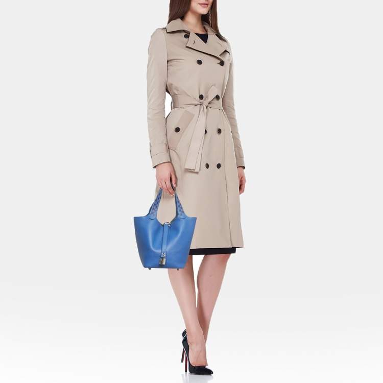 Pre Owned Hermes Bleu Zellige/Bleu Encre/Rouge Epsom Leather Picotin Lock Tressage 18 Bag