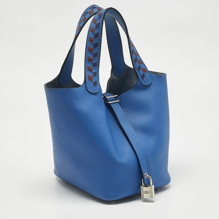 Pre Owned Hermes Bleu Zellige/Bleu Encre/Rouge Epsom Leather Picotin Lock Tressage 18 Bag