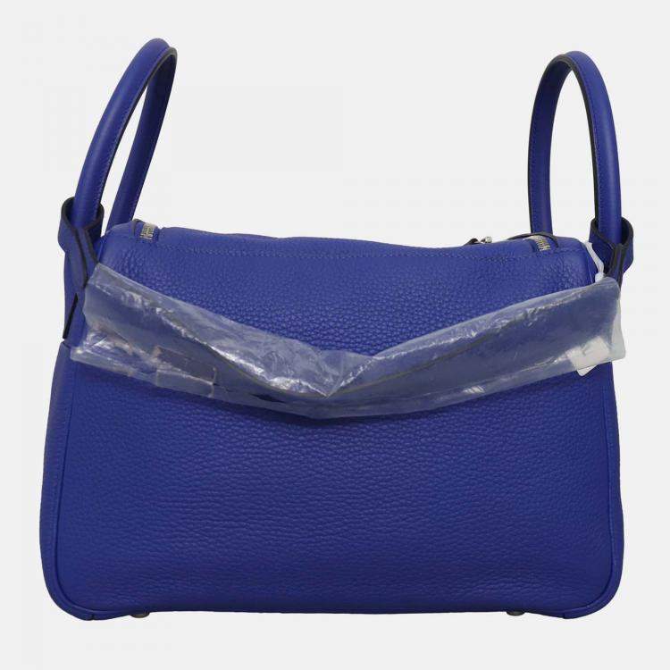 Pre Owned Hermes Lindy 30 Blue Leather Shoulder Bag
