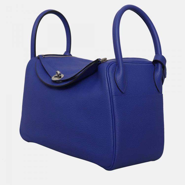 Pre Owned Hermes Lindy 30 Blue Leather Shoulder Bag