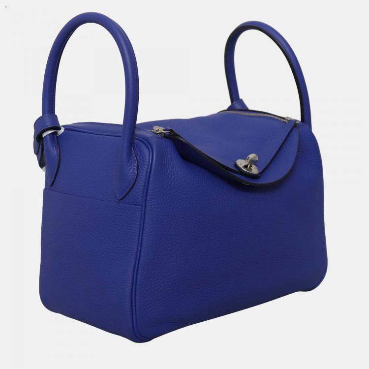 Pre Owned Hermes Lindy 30 Blue Leather Shoulder Bag