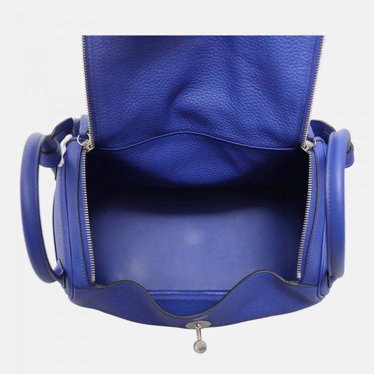 Pre Owned Hermes Lindy 30 Blue Leather Shoulder Bag