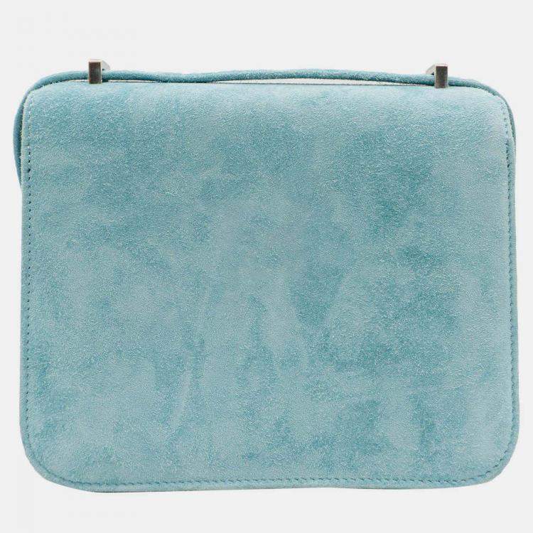 Pre Owned Hermes Doblis Constance 18 Bleu Atoll Suede Shoulder Bag PHW