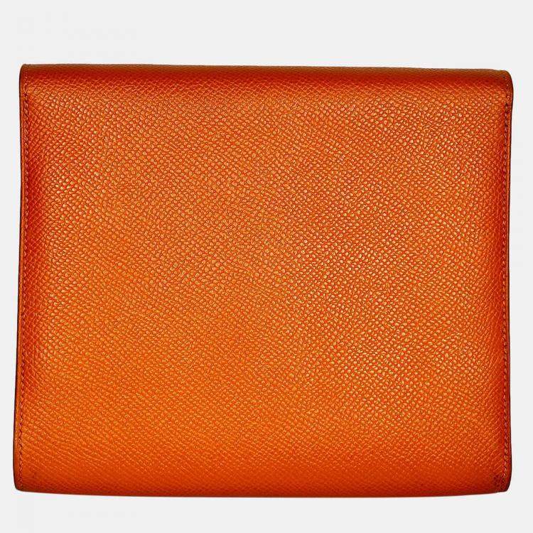 Pre Owned Hermes Portefeuille-Sac Clic 16 Orange Epsom Leather Handbag PHW