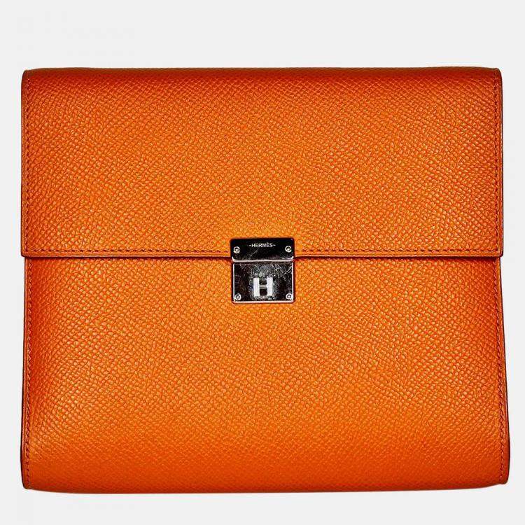 Pre Owned Hermes Portefeuille-Sac Clic 16 Orange Epsom Leather Handbag PHW