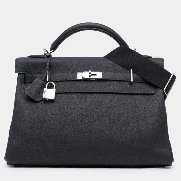 Pre Owned Hermes Kelly Maxi 42 Black Togo Leather Shoulder Bag