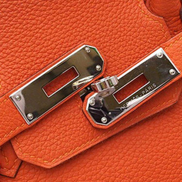 Pre Owned Hermes Birkin 30 Orange Clemence Leather Shoulder Bag