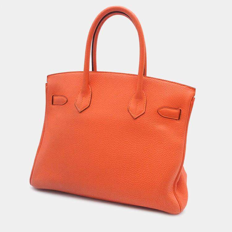 Pre Owned Hermes Birkin 30 Orange Clemence Leather Shoulder Bag