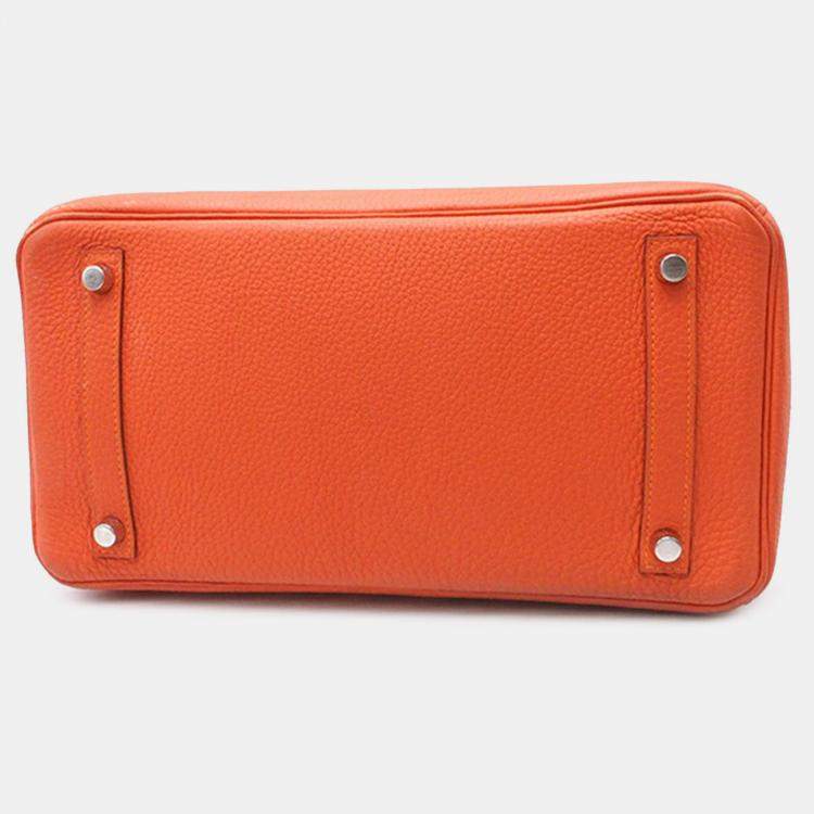 Pre Owned Hermes Birkin 30 Orange Clemence Leather Shoulder Bag