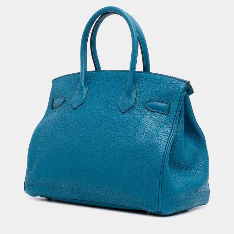 Pre Owned Hermes Birkin 30 Blue Togo Leather Shoulder Bag