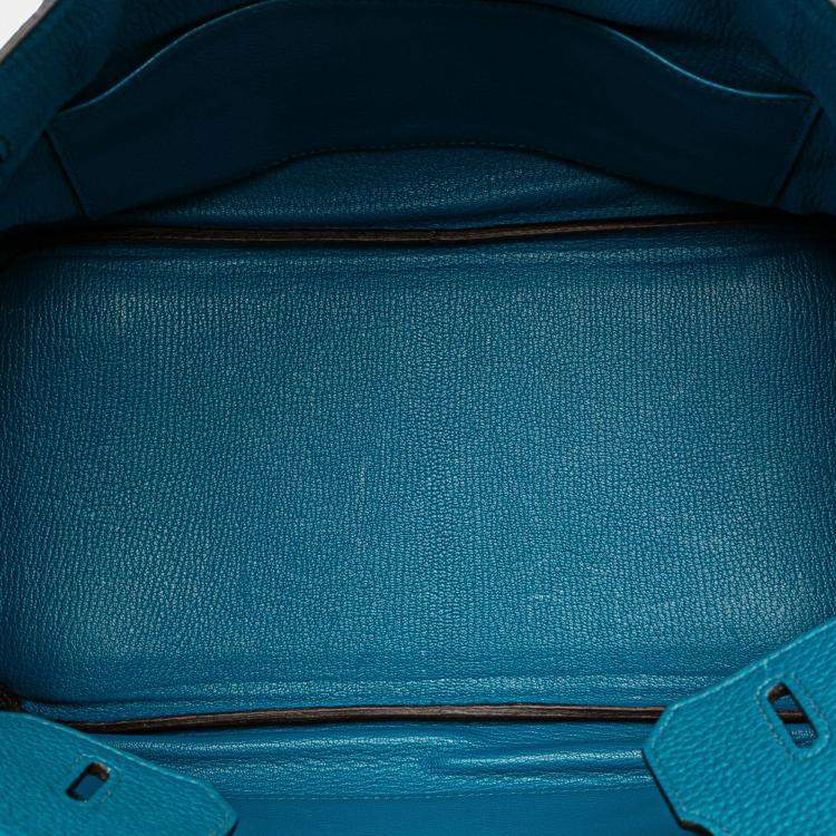 Pre Owned Hermes Birkin 30 Blue Clemence Leather Shoulder Bag