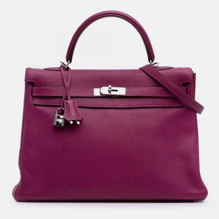 Pre Owned Hermes 35  Kelly II Purple Togo Leather Shoulder Bag
