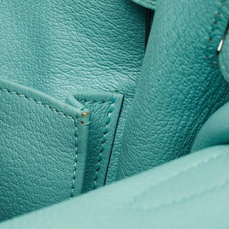 Pre Owned Hermes Bleu Atoll Togo Leather Gold Finish Kelly Retourne 28 Bag