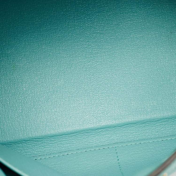 Pre Owned Hermes Bleu Atoll Togo Leather Gold Finish Kelly Retourne 28 Bag