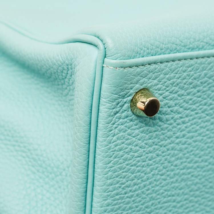 Pre Owned Hermes Bleu Atoll Togo Leather Gold Finish Kelly Retourne 28 Bag