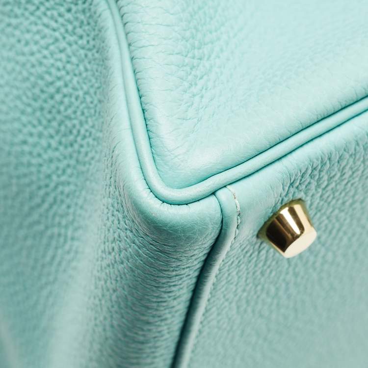 Pre Owned Hermes Bleu Atoll Togo Leather Gold Finish Kelly Retourne 28 Bag