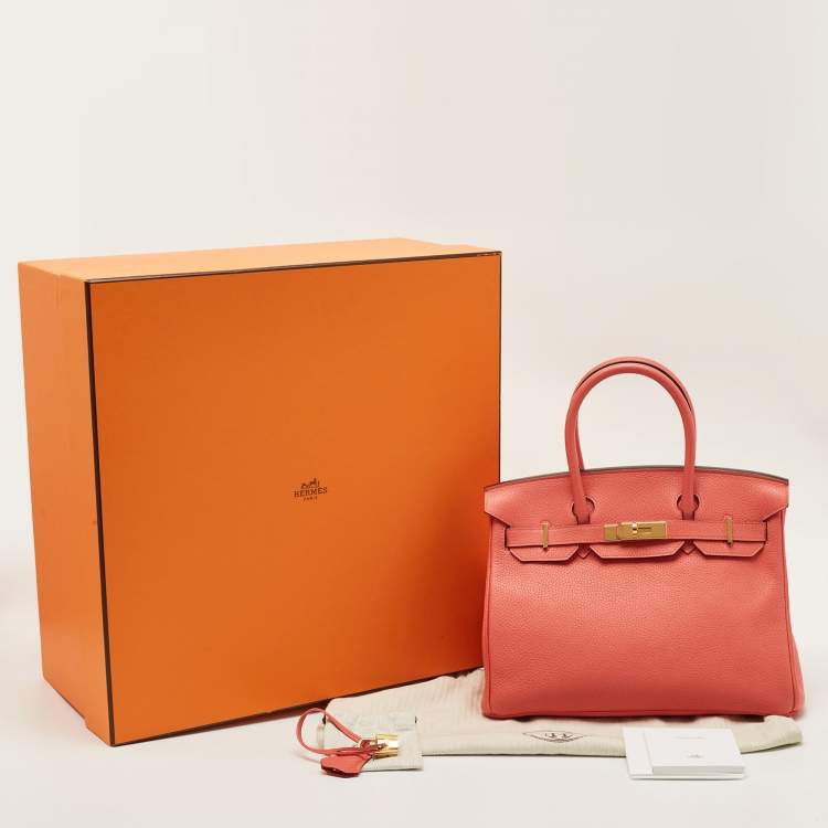Pre Owned Hermes Rose Jaipur Taurillon Clemence Leather Gold Finish Birkin 30 Bag