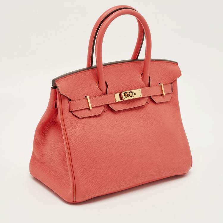 Pre Owned Hermes Rose Jaipur Taurillon Clemence Leather Gold Finish Birkin 30 Bag