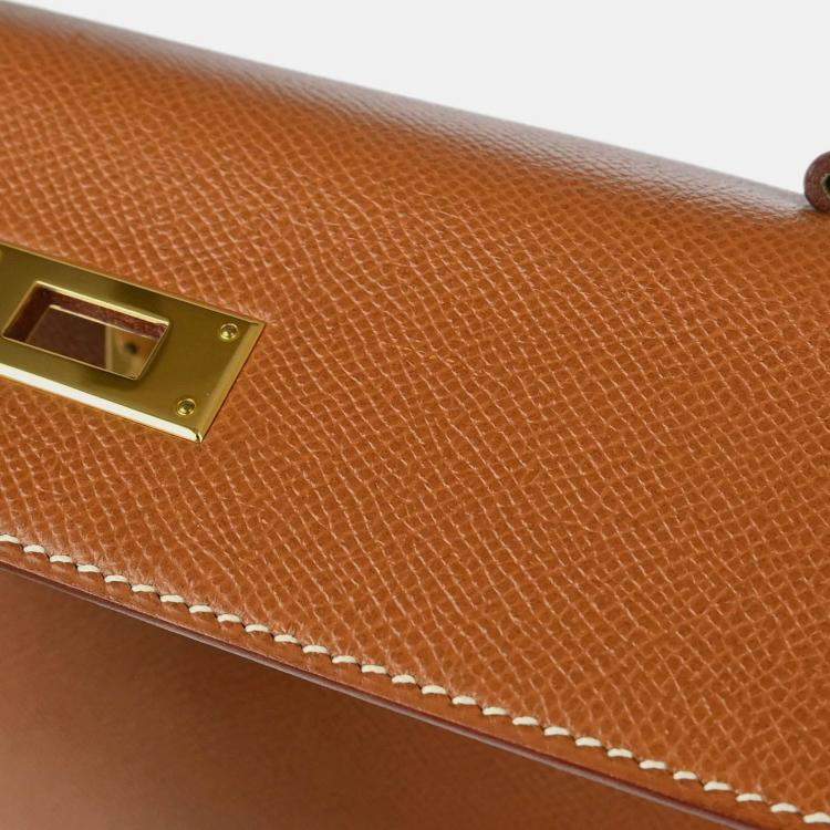 Pre Owned Hermes Kelly 28 Retourne Gold Courchevel Handbag