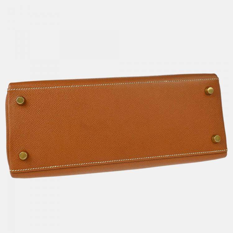 Pre Owned Hermes Kelly 28 Retourne Gold Courchevel Handbag