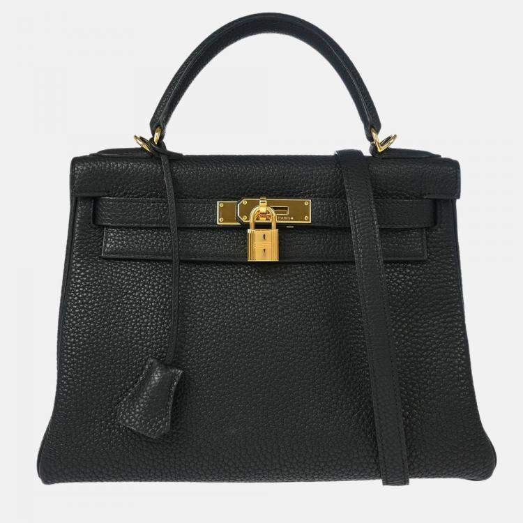 Pre Owned Hermes Kelly 28 Retourne Black Togo Handbag