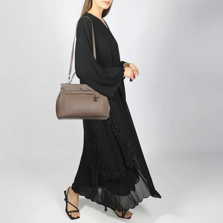 Pre Owned Hermes Etoupe Togo Leather Palladium Finish Kelly Retourne 32 Bag