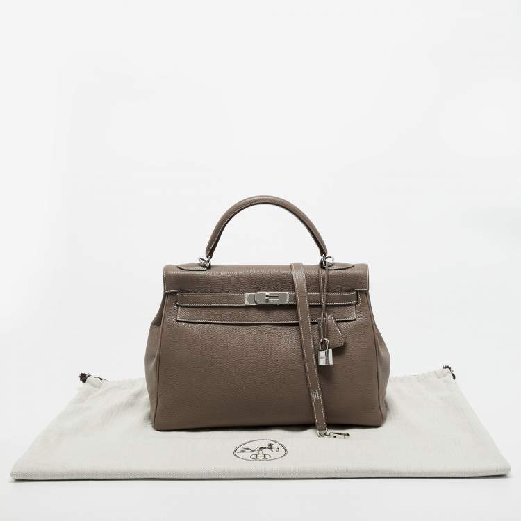 Pre Owned Hermes Etoupe Togo Leather Palladium Finish Kelly Retourne 32 Bag