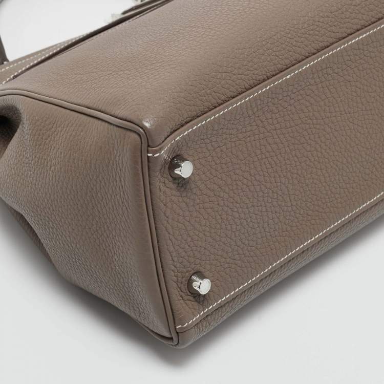 Pre Owned Hermes Etoupe Togo Leather Palladium Finish Kelly Retourne 32 Bag