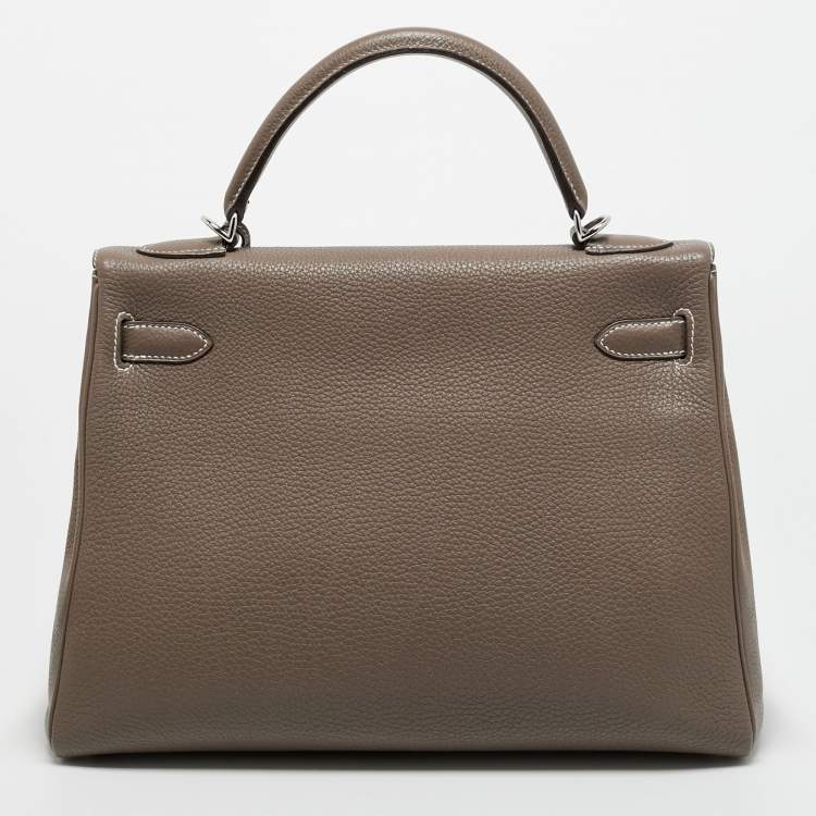 Pre Owned Hermes Etoupe Togo Leather Palladium Finish Kelly Retourne 32 Bag